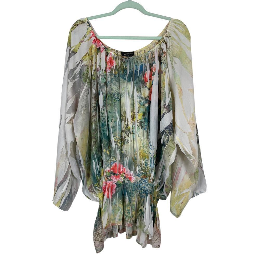 Lane Bryant Floral Off Shoulder Blouse Size 18 / 20 W Sheer Botanical Whimsical